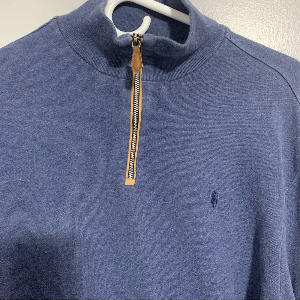 Polo Ralph Lauren Sweater Men Blue Vintage Knit Pullover 1/4 Zip Pony Size XL‎